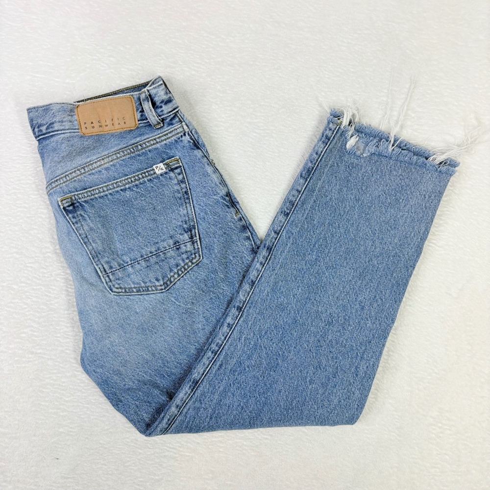 PacSun Vintage Loose Crop Jeans Mens 32 Light Wash Distressed Raw Hem Button Fly